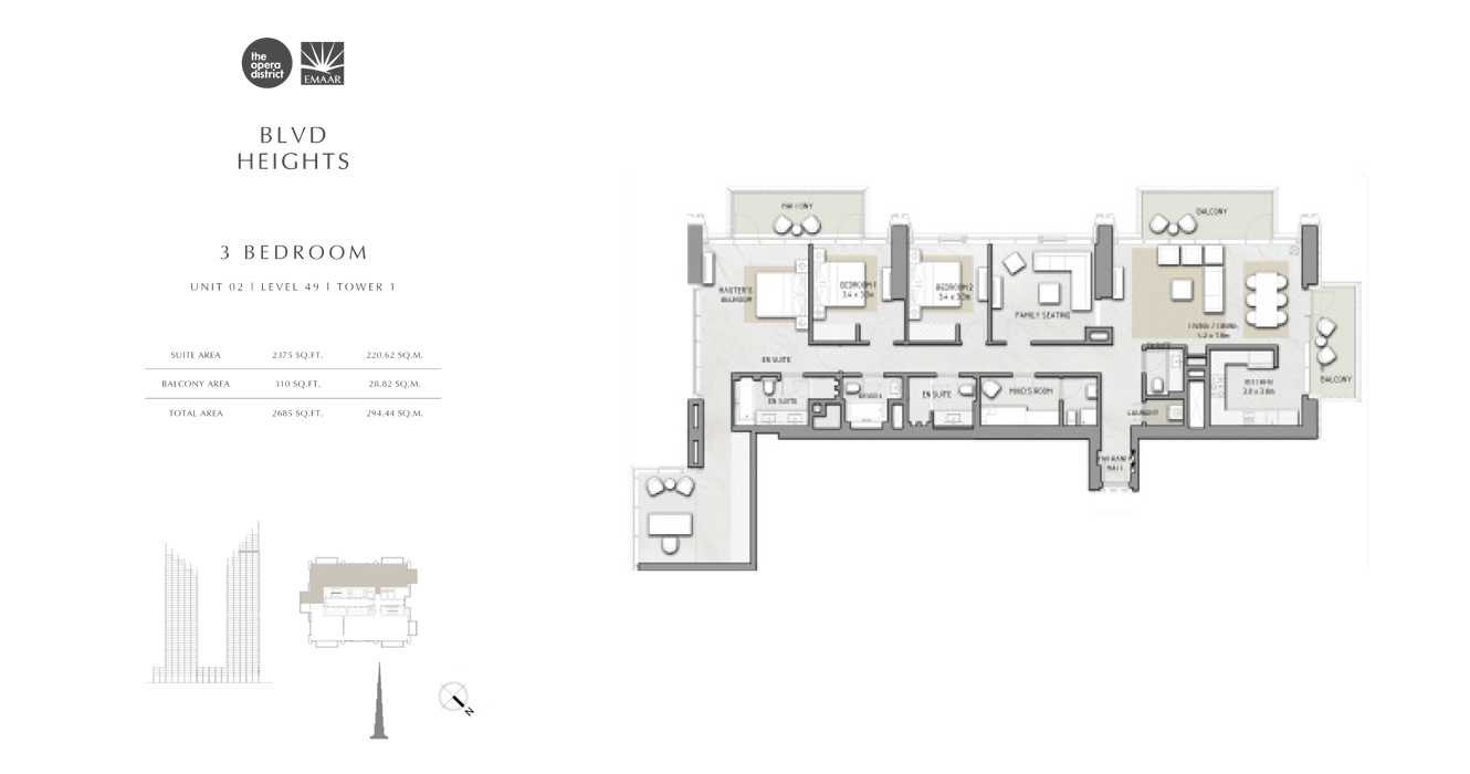 3 Bedroom Unit 02, Tower 1, Size 2685 sq ft